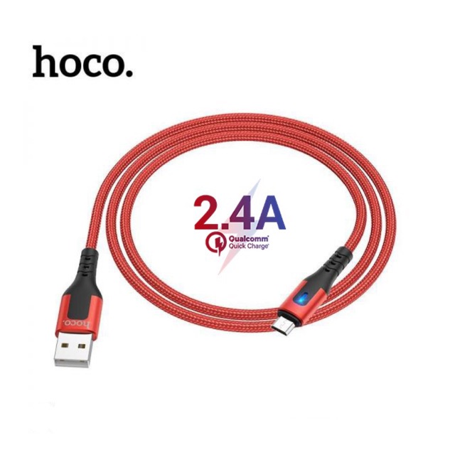 Cáp sạc Hoco DU08/DU08 Plus Micro USB dành cho Huawei/Samsung/Oppo sạc nhanh 2.4A, dây bọc dù chống đứt, dài 1m/2m