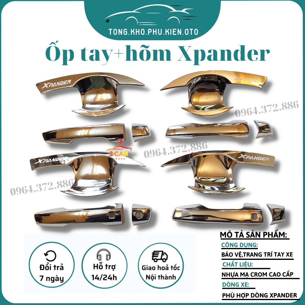 Bộ ốp tay + hõm cửa xe Mitsubishi Xpander 2018-2019-2020-2021-2022-2023 nhựa mạ crom cao cấp