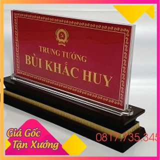Biển Chức Danh Mica Đế Gỗ Mặt Mica KT 12x24cm Cao Cấp