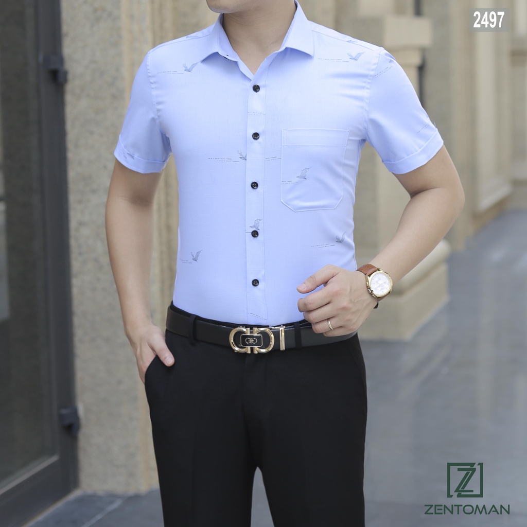 Áo sơ mi nam tay ngắn trung niên kẻ công sở cao cấp sợi modal thiết kế ZENTOMAN
