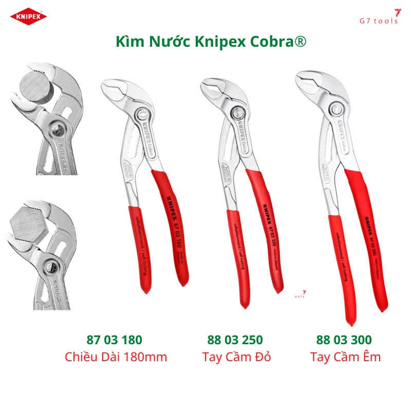 Kìm Nước Mỏ Quạ Knipex Cobra® mạ chrome 87 03 180/ 87 03 250/ 87 03 300