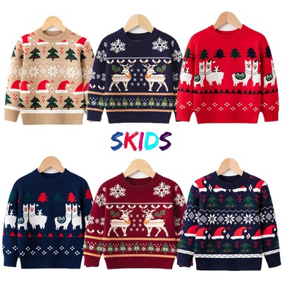 Áo len bé gái trai SKIDS họa tiết noel giáng sinh cho trẻ em 2 đến 8 tuổi, quần áo thu đông cho bé