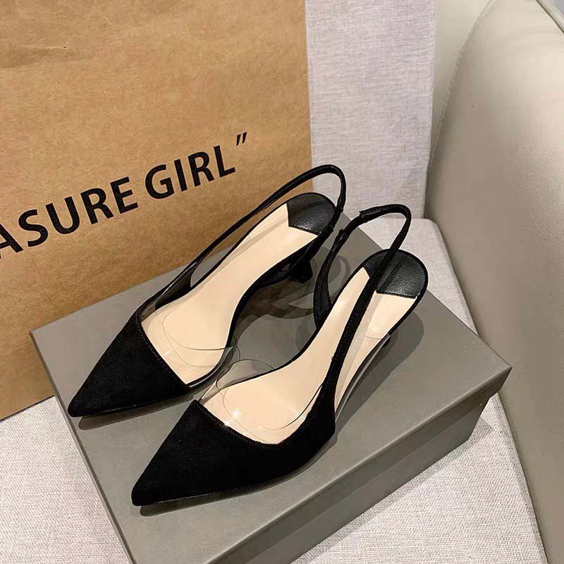 Giày cao gót sandal bít mũi màu đen, gót nhọn 6p phối mica xinh xắn OCNHI18
