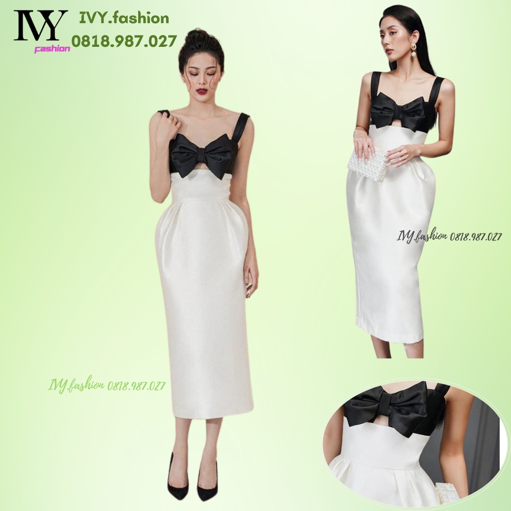 Đầm váy thiết kế 🔥tafta đứng form🔥 hai dây đính nơ khoét ngực trắng đen đi biển dự tiệc dạo phố bigsize gợi cảm sexy
