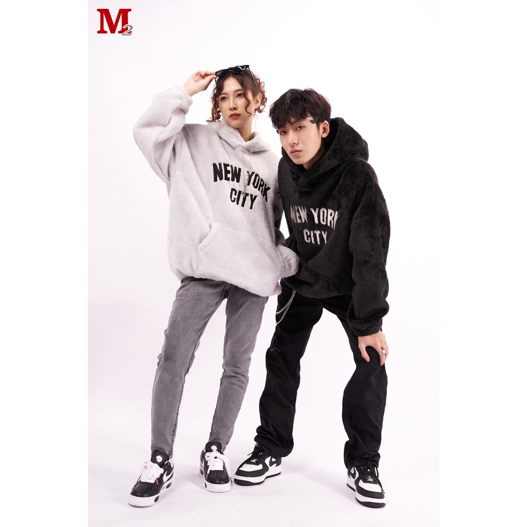 Áo hoodie unisex có mũ lông thêu New York City K0030566 Thời trang M2