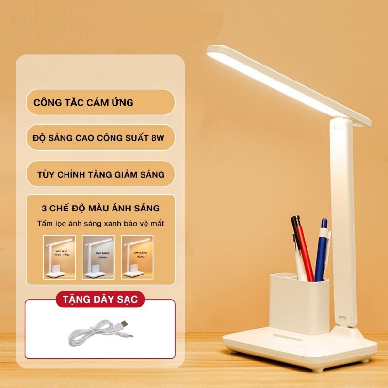 Đèn bàn Led để bàn học sinh 3 chế độ màu bảo vệ mắt công tắc cảm ứng cổng sạc Usb tăng giảm độ sáng