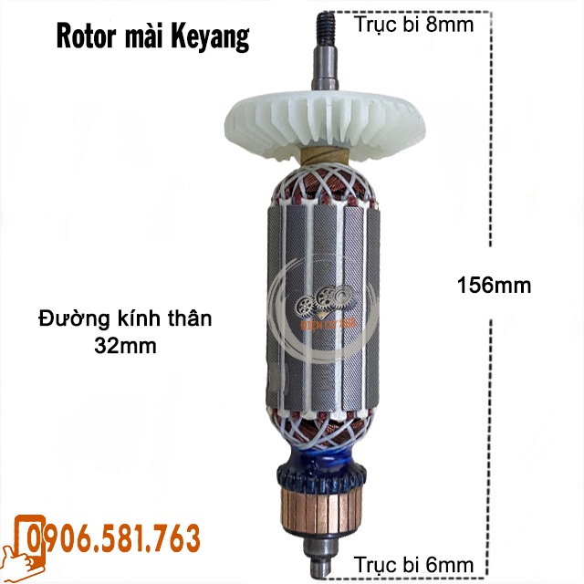 Rotor mài TOTAL TG1151256, TG1101256 , KEYANG thân 32mm Dài 156mm - Tặng chổi than