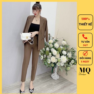 Set Vest nữ công sở trơn áo vest blazer dài tay lỡ 4 cúc quần tây dài dáng baggy Bộ vest thiết kế MQ Boutique