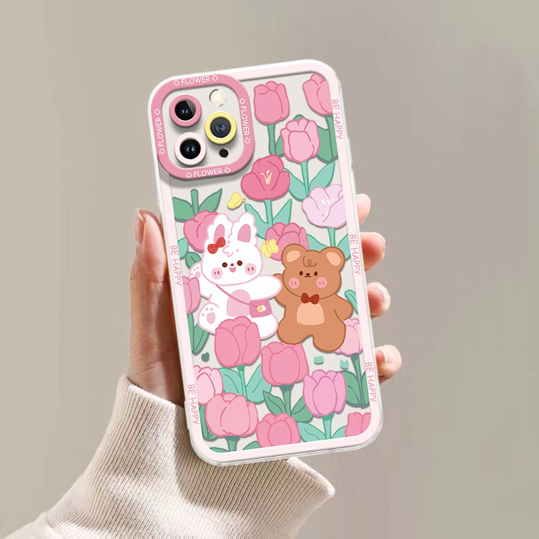 Ốp Điện Thoại TPU Dẻo Trong Suốt Họa Tiết Hoa &amp; Thỏ Dễ Thương Cho IPhone 14 12 13 6 6S 7 8 14 Plus X XS XR 11 Pro Max