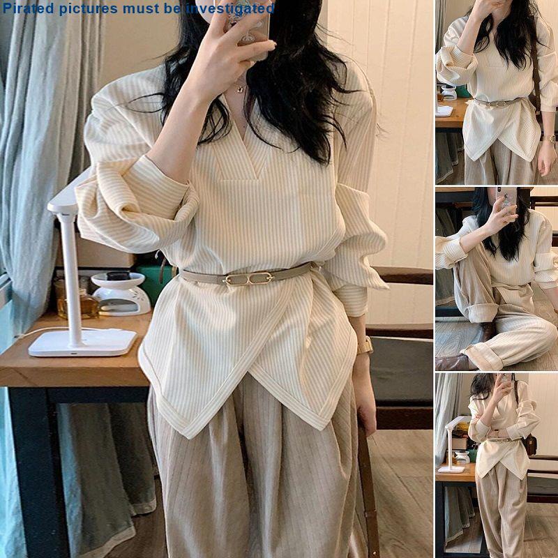 Set Áo Sơ Mi Kẻ Sọc Màu Vàng Cao Cấp Phong Cách Chanel 2022 Yujie