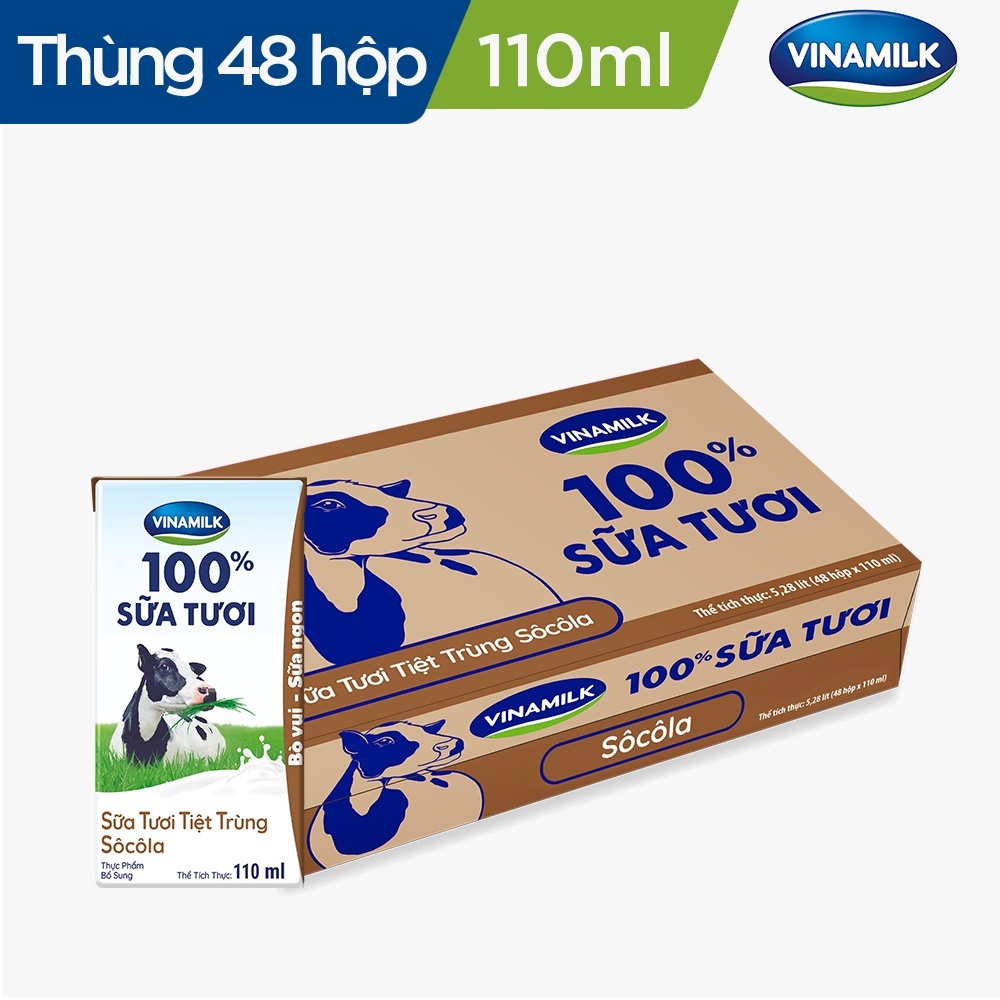 Thùng 48 hộp sữa tươi Vinamilk 100% socola Hộp 110ml