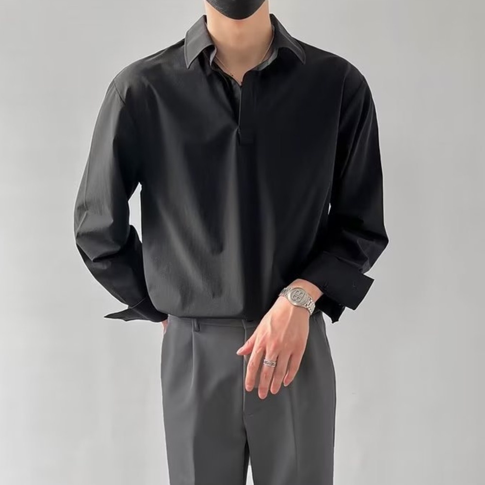 Áo Sơ Mi Nam Dài Tay Dáng Rộng Màu Trơn Thời Trang Hàn Quốc