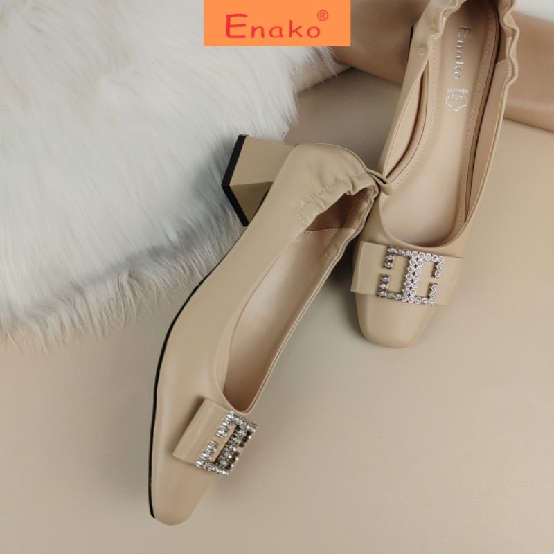 Giầy cao gót nữ enako Tp13662- Mũi vuông bít gót trụ cao 4,5cm