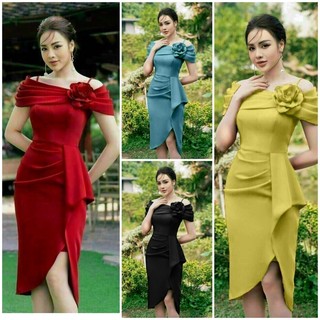 Đầm ôm trễ vai bông ngực hàng thiết kế sang trọng TẶNG KÈM HOA TAI THỜI TRANG