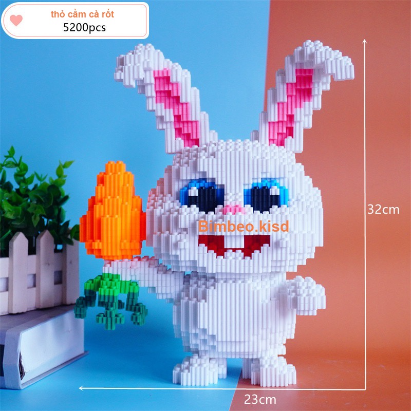 le go thỏ trắng 32cm xếp hình lắp ráp Nanoblock chú thỏ trắng tay cầm cà rốt cho bé dễ thương