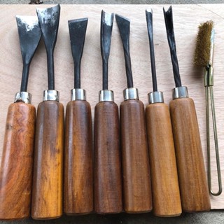 combo bộ đục 7 cây - chổi vệ sinh lũa bonsai ( thép nhíp oto)