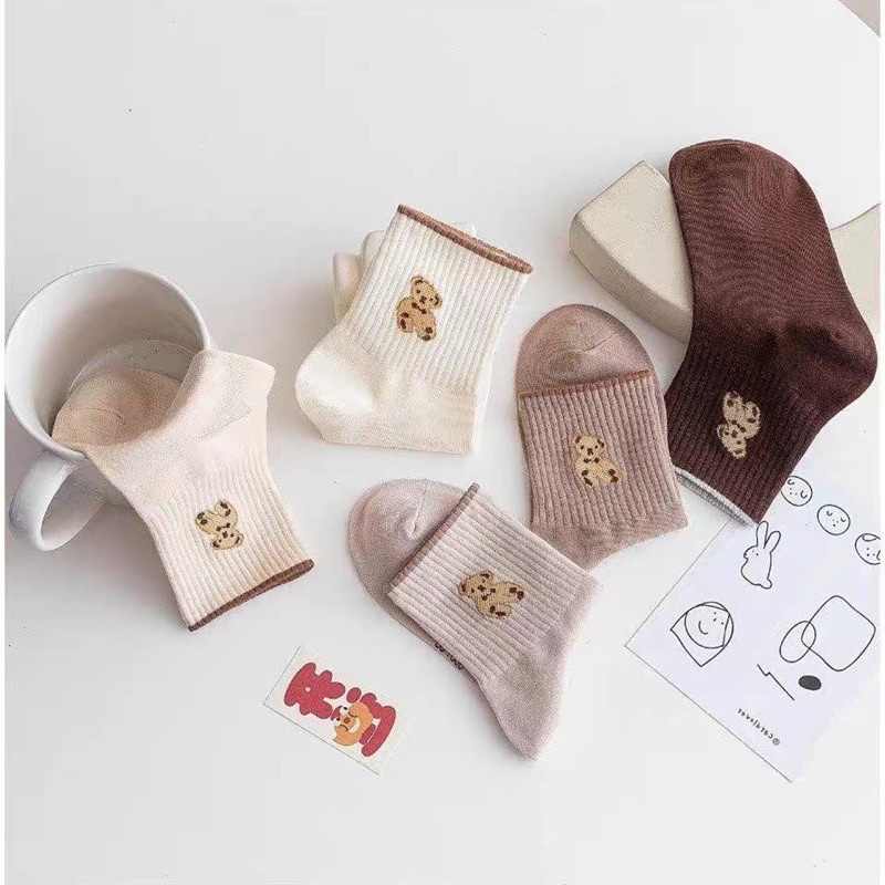 Set 5 Đôi Tất Gấu Vớ Gấu Cổ Cao Siêu Đẹp Và Thời Trang Phong Cách Hàn Quốc