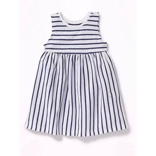 Đầm cotton sát nách bé gái on b25 - trắng sọc navy