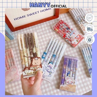 Set 6 Bút Bi Bấm Mực Gel Ngòi 0.5mm Họa Tiết Hoạt Hình Xinh Xắn Đáng Yêu