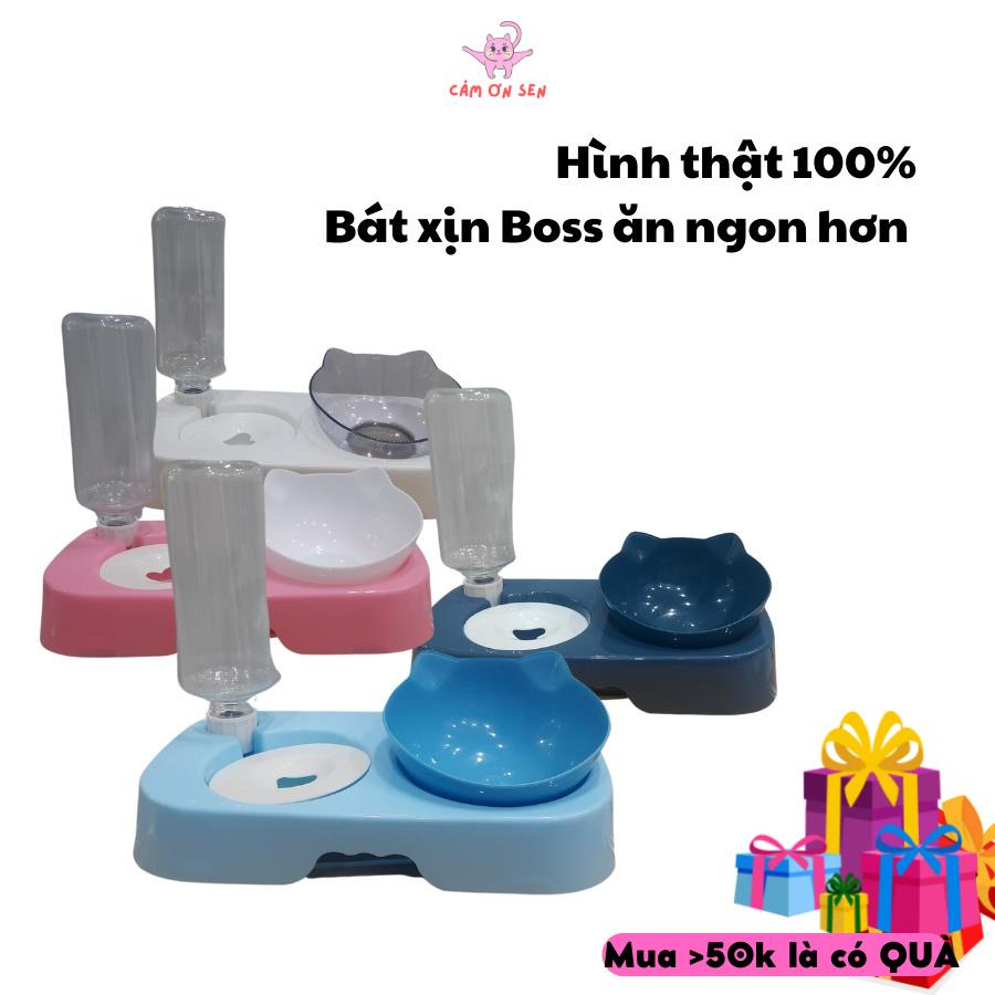 Bát ăn tự động chó mèo Khay ăn và uống 2 ngăn tiện lợi dành cho thú cưng