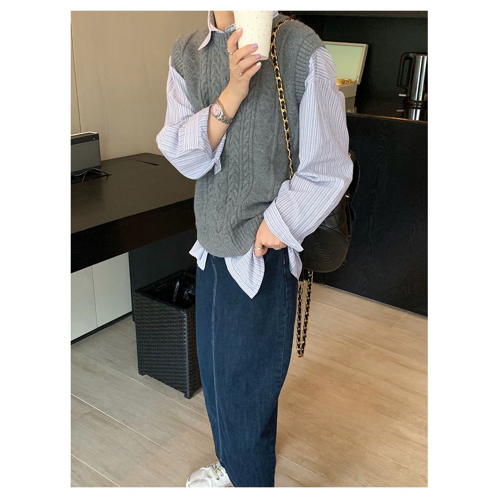 Áo Dệt Kim Sát Nách Cổ Tròn Dáng Rộng Thời Trang Mùa Thu 2022 Cho Nữ