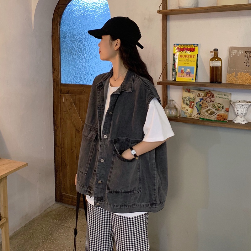 |Size L đến 5XL| Áo Jeans Gile Denim Unisex Form rộng phong cách Hàn Quốc màu khói Big Size, áo khoác jean