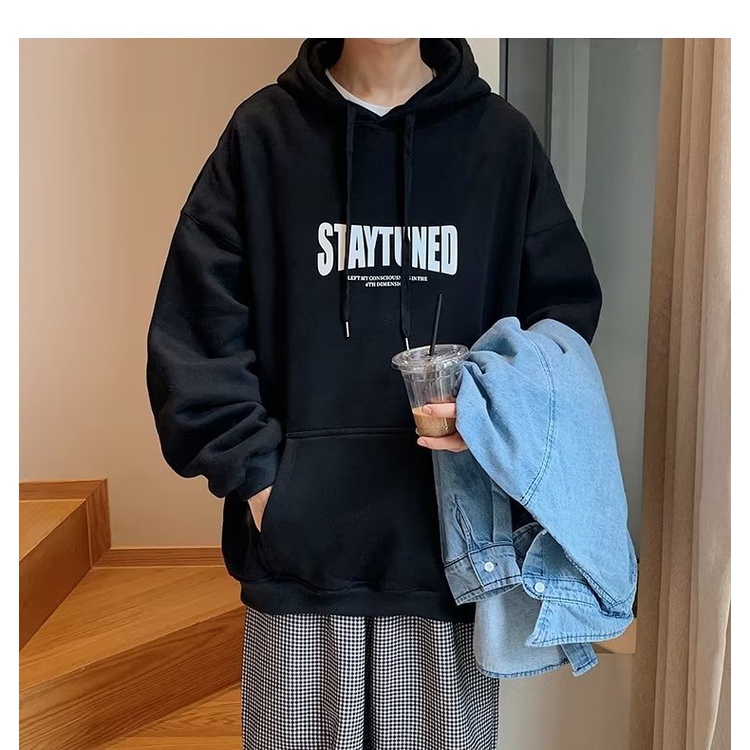 Áo Hoodie Dáng Rộng In Chữ Phong Cách Nhật Bản Thời Trang Cho Nam
