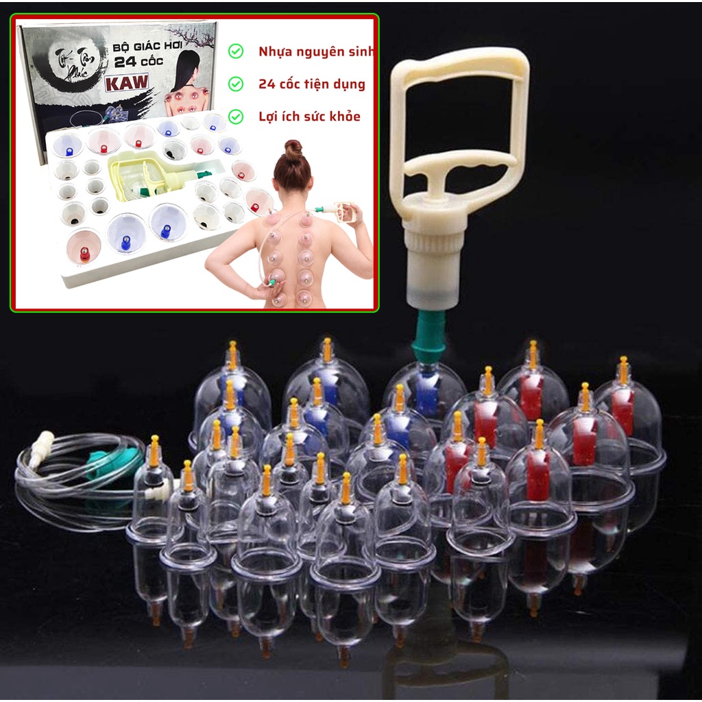 Bộ giác hơi không dùng lửa gồm 24 món tiện lợi ,Dụng Cụ Chăm Sóc, Giải độc cơ thể, An toàn khi dùng.BH 1-1