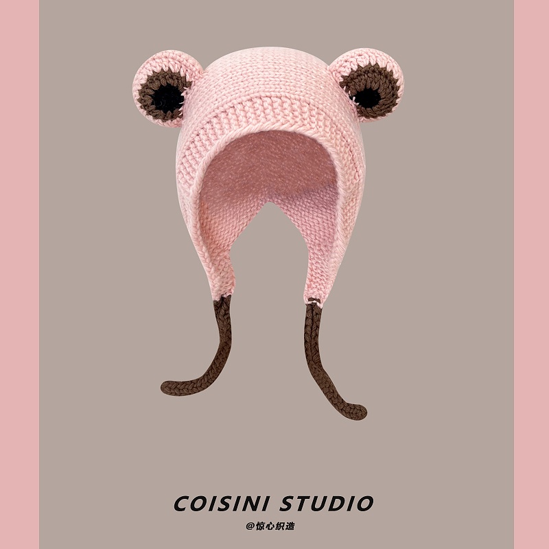 Mũ Len Dệt Kim Giữ Ấm Tai Gấu Dễ Thương