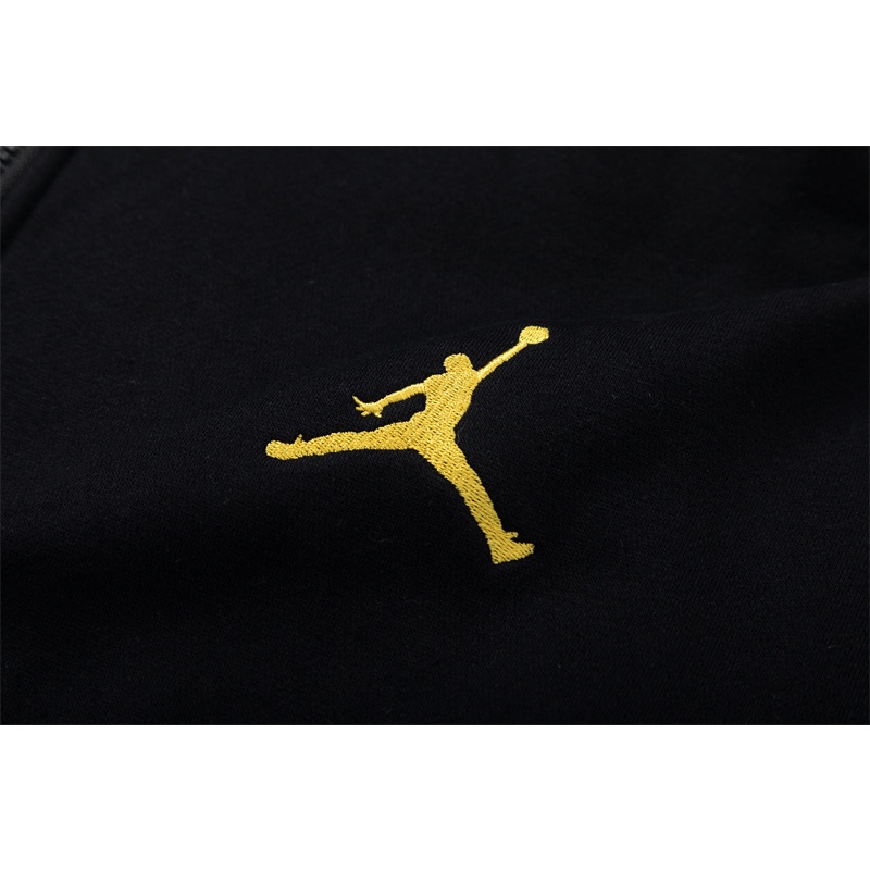 A & J Áo Hoodie Phối Lông Có Dây Kéo Thêu Biểu Tượng Bóng Rổ Jumpman Màu Vàng Kim Xu Hướng