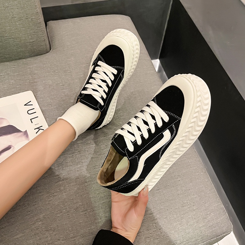 Giày Thể Thao canvas Cổ Thấp Màu Đen Thời Trang Cho Nữ