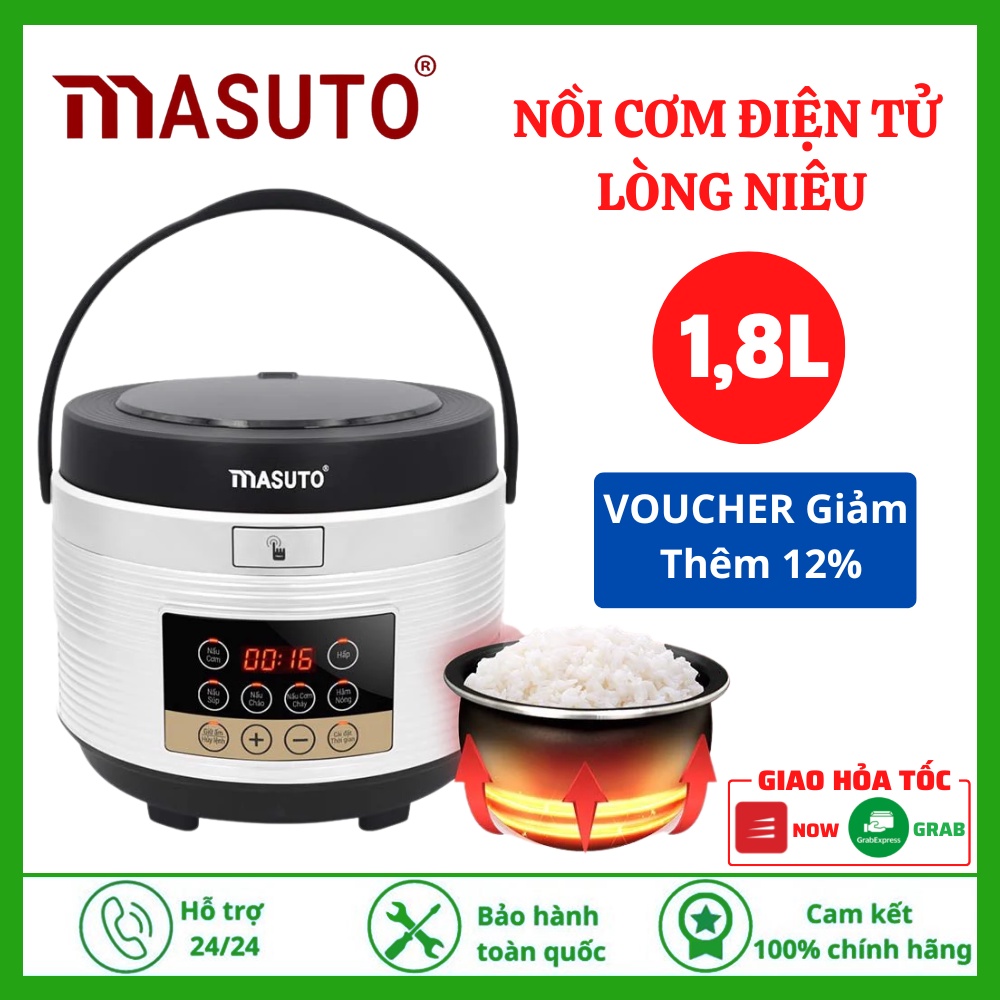 Nồi Cơm Điện Tử Lòng Niêu Masuto MS-RD18 Chính Hãng, Dung Tích 1,8L, Nấu Ngon Vị Truyền Thống Có Thể Nấu Cơm Cháy