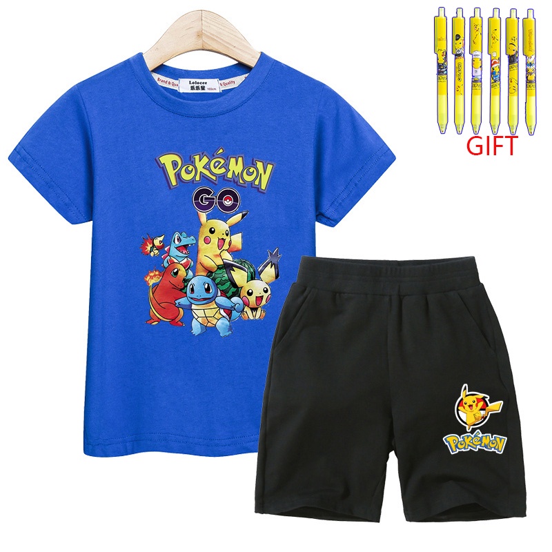 Bộ Áo Thun In Hoạt Hình Pokemon Phối Quần Short Thời Trang Mùa Hè Dành Cho Bé Trai 20