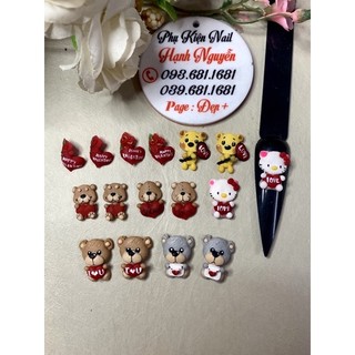 Set 2 con Gấu Ôm Tim bột nổi 3D Nail Valentine