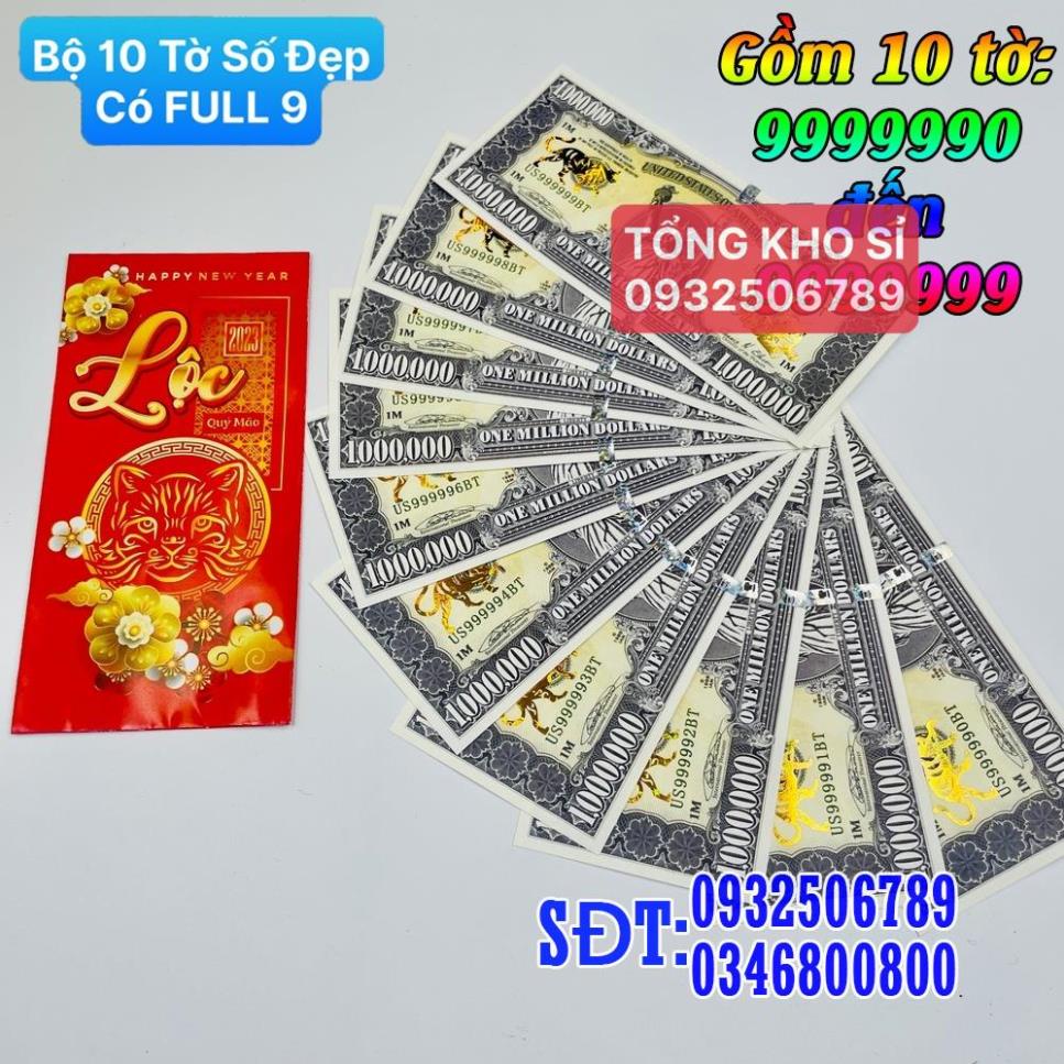 [BÁN CHẠY] Bộ 10 Tờ Seri Đẹp, có tờ FULL 9 , Tiền Lì xì độc 1 Triệu USD Mỹ hình Mèo mạ vàng sang chảnh, có bảo an