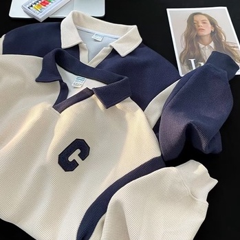 Áo Thun POLO Dài Tay Cổ Chữ V Form Rộng Thêu Chữ Thời Trang Dành Cho Nam