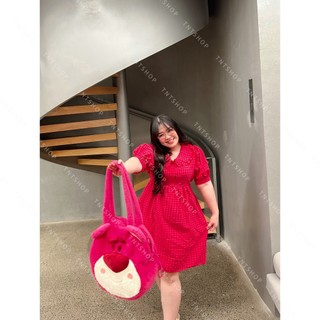 ĐẦM CARO HỒNG CỔ BÈO  [ TNT Shop Bigsize 60kg - 90kg ]