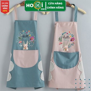 Tạp dề nấu ăn chống nước vải cotton cao cấp có túi, Tạp dề pha chế in hình dễ thương