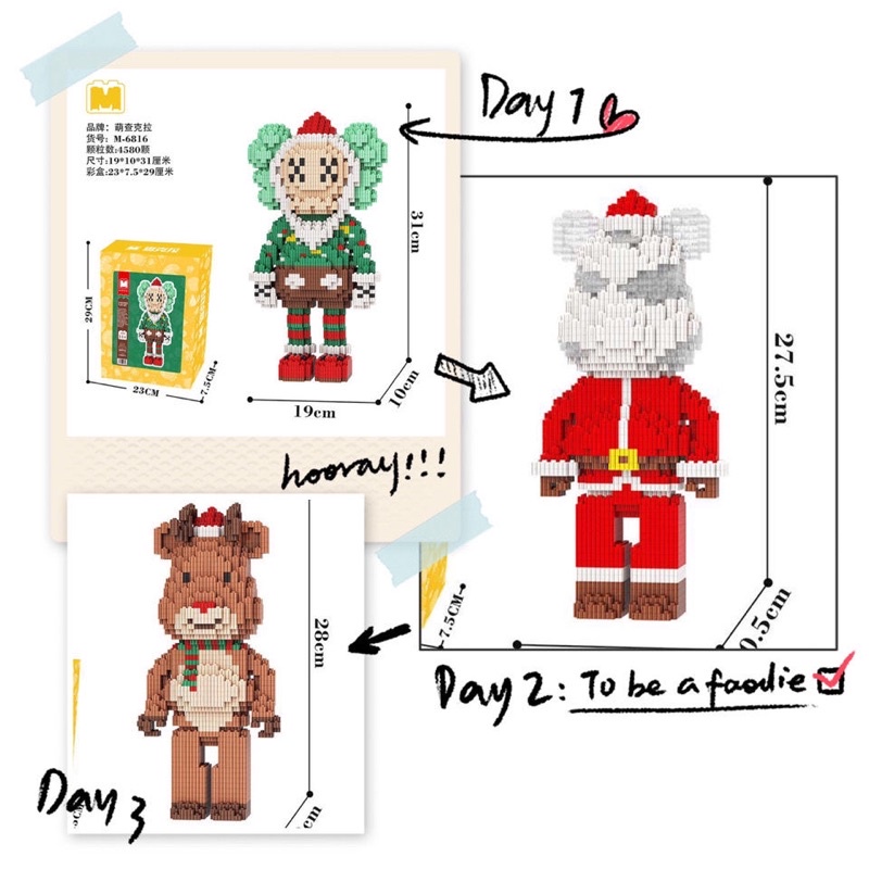 Đồ chơi xếp hình Legogi BEARBRICK NOEL Giáng Sinh gạch răng cưa mô hình lắp ráp lắp ghép quà tặng Giáng Sinh