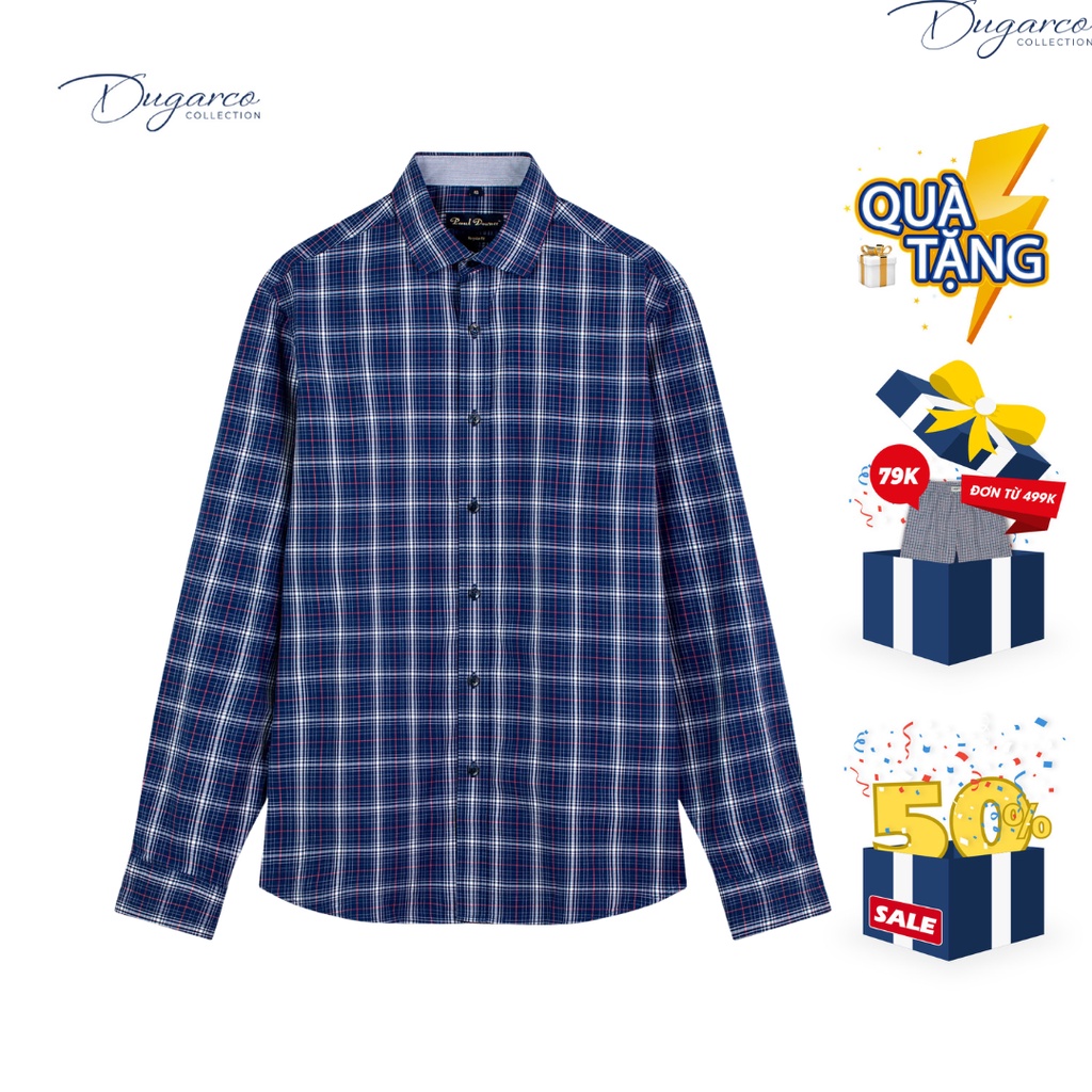 Áo sơ mi DUGARCO dài tay họa tiết kẻ caro cao cấp cotton nam 202SM41047