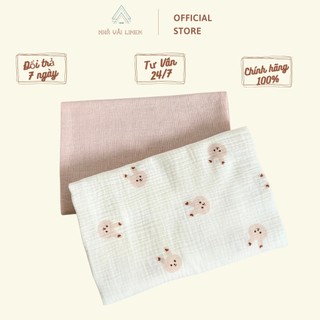 Vải Họa Tiết Xô Muslin Họa Tiết Thỏ Hồng Nền Trắng Kem - Hồng Da Bột Nhà Vải Linen