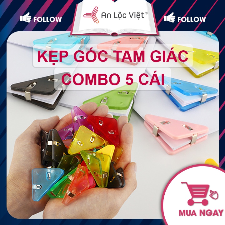 Combo 5 Cái Kẹp tam giác nhiều màu sắc - Kẹp hơn 40 tờ giấy, tài liệu