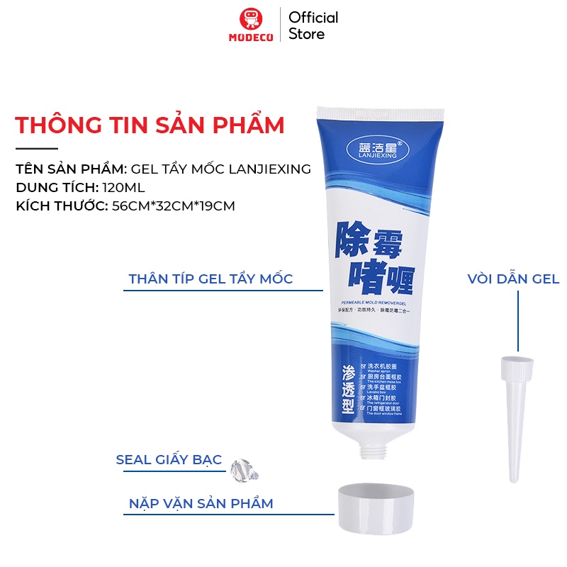 Gel tẩy mốc đa năng LANJIEXING 120ml - Tẩy nấm mốc silicon, gioăng cao su máy giặt, mốc chân tường cực mạnh - Modeco
