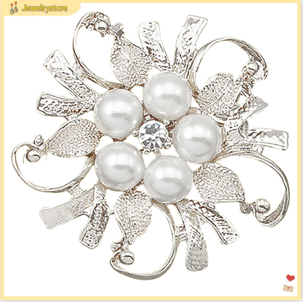 Trâm cài áo hình bông hoa đính đá và ngọc cho nữ