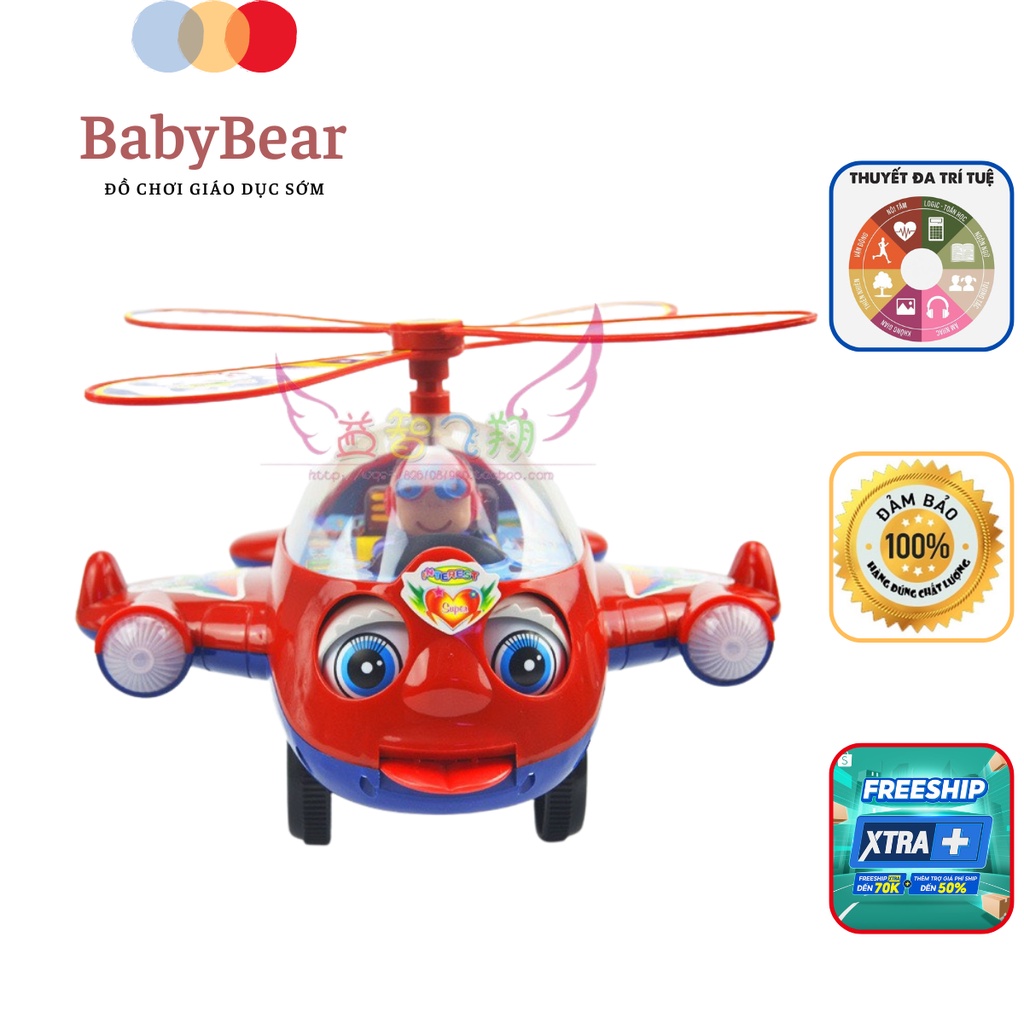 Đồ chơi trẻ em xe đẩy máy bay có chuông biết chớp mắt, thè lưỡi vui nhộn cho bé tập đi phát triển vận động