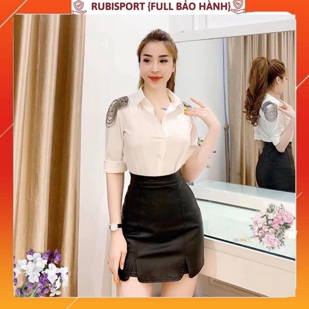 Set áo sơ mi hàng thiết kế, quần giả váy da hàng chính chủ chuẩn hình ảnh.