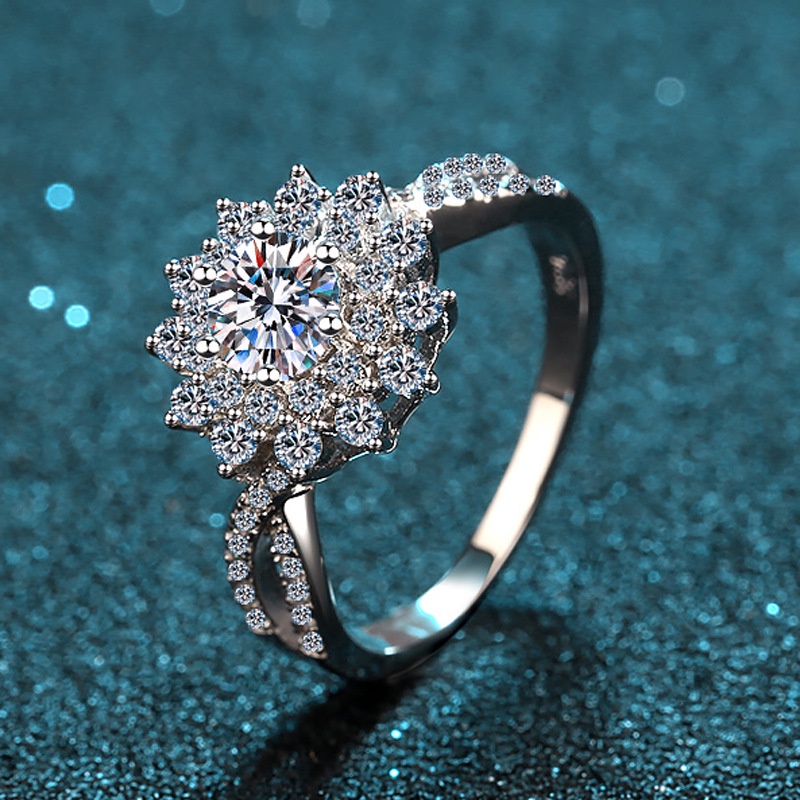 Kim Cương Nhân Tạo Moissanite (5mm)Nhẫn s925 bạc tinh khiết D màu có thể vượt qua bút kim cương thử nghiệm với giấy chứng nhận kiểm định Mosan khoan