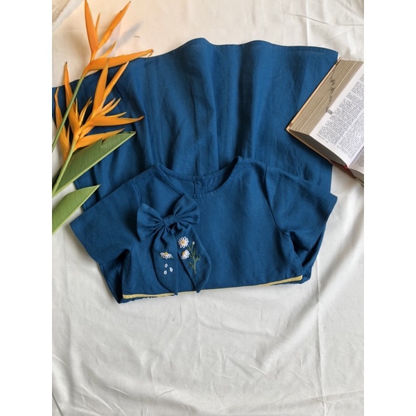 Váy xanh bé gái linen dễ thương