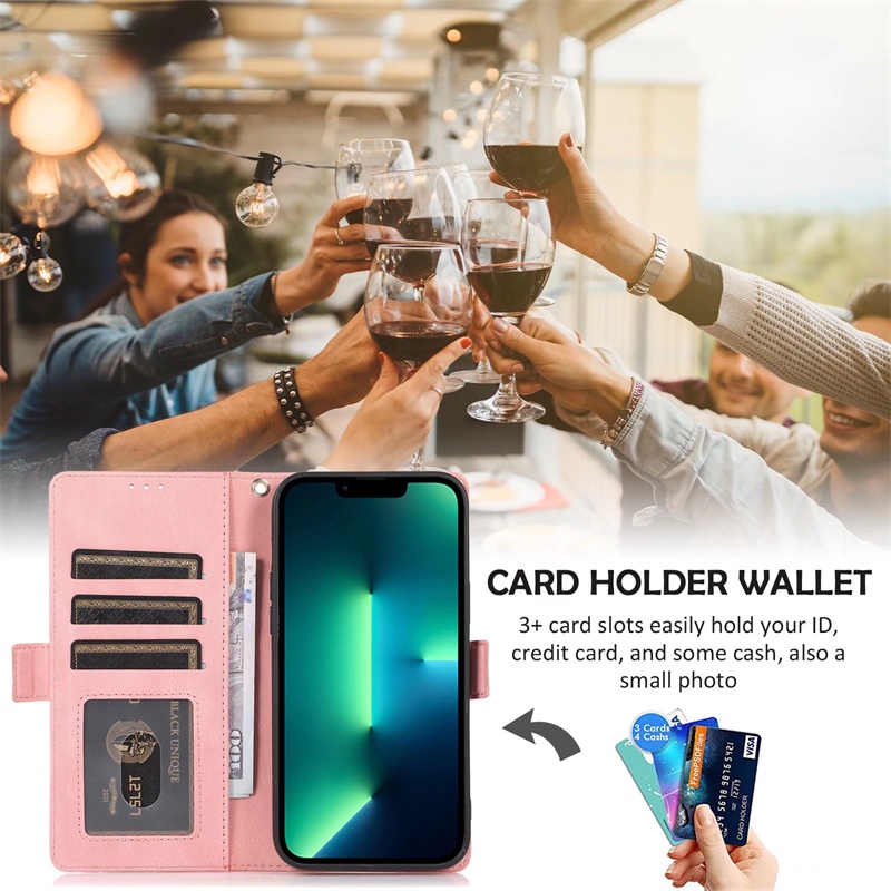 Ốp Điện Thoại Bằng Da PU Có Ngăn Đựng Thẻ Khóa Nam Châm Cho iPhone 12 13 Mini Pro Max