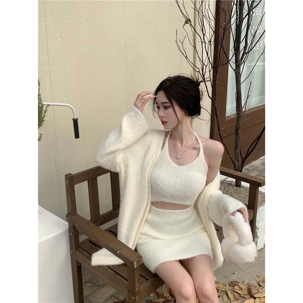 Set Len Lông Thỏ Siêu Mịn Body Áo Yếm + Chân Váy Và Áo Khoác Có Bán Rời